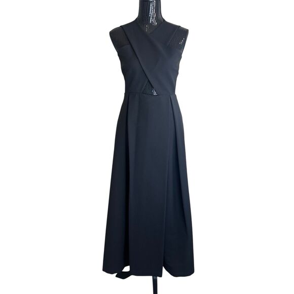 Preen by Thornton Bregazzi Black Midi Dress Size M Criss Cross Sleeveless A-line